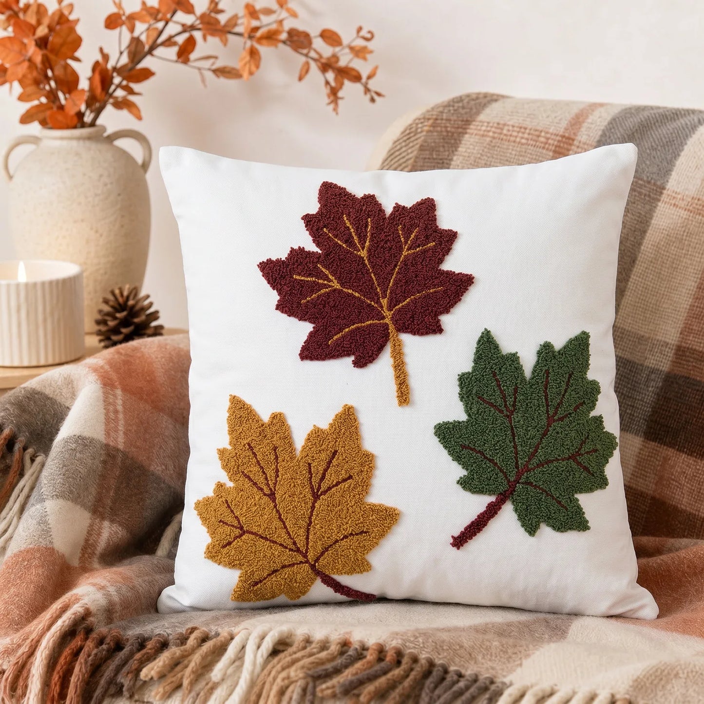Fall Towel Embroidered Throw Pillow Cover Cojines Maple Leaf Acorn Sofa Throw Pillowcase Living Room Decorative Cushion Covers