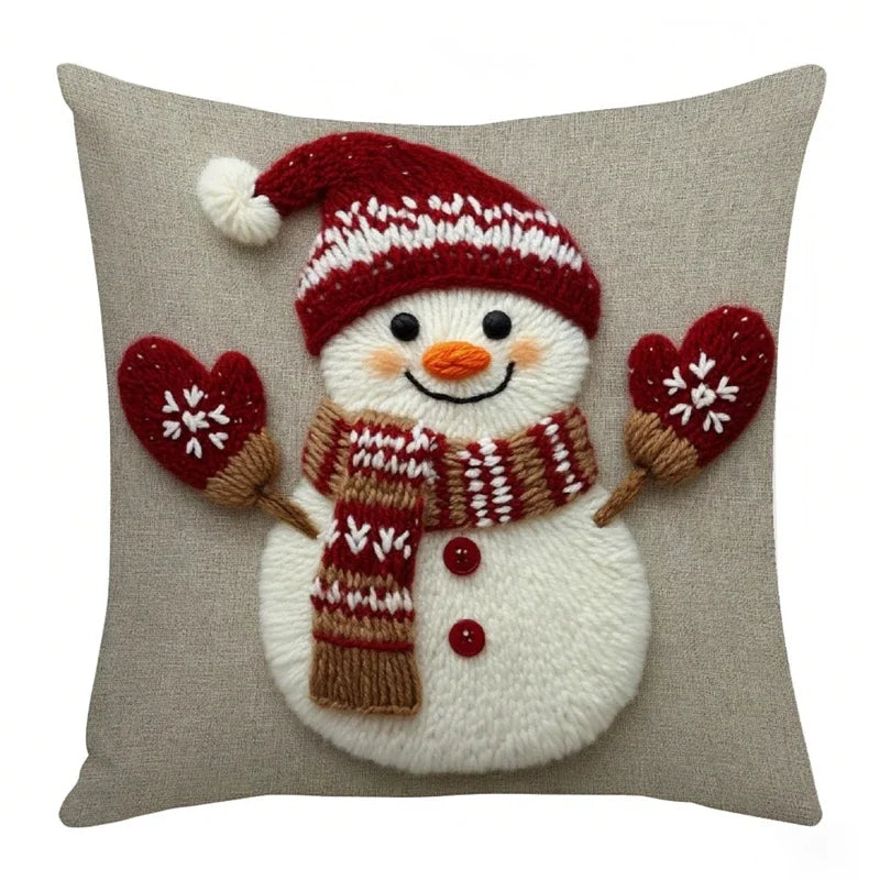 Christmas Pillowcase Grey Red Cartoon Santa Snowman Elk Sofa Cushion Cover Home Bed Car Decor Merry Christmas 45cm X 45cm