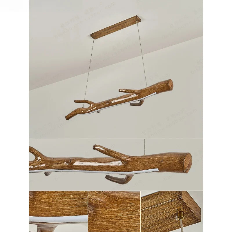 Japanese Wabi-Sabi Style Tea Room Pendant Lamp Chinese Restaurant Long Table Tree Branches Wood Homestay Unique Lighting Fixture
