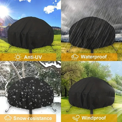 1pc Waterproof Round Fire Pit Cover - Premium 210T Polyester Drawstring Closure Dustproof Fire Bowl Protector