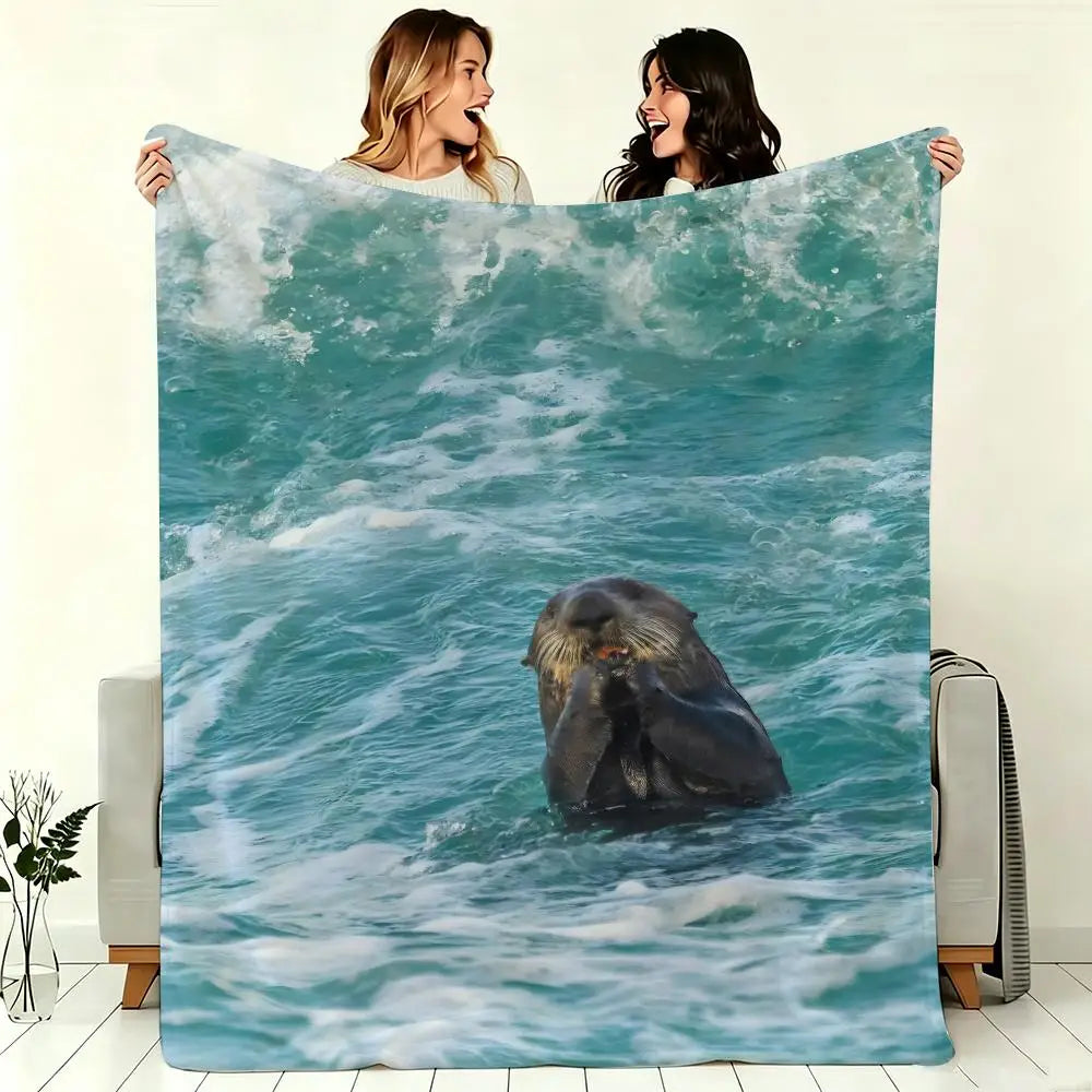 Marine animal sea otters Throw Soft Warm Throw Blanket for Bedroom Living Room Bed Travel Camping Picnic Gift