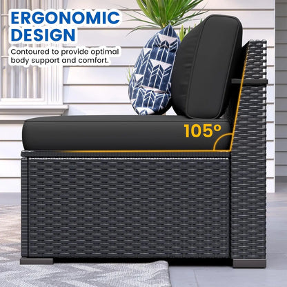 8pc Patio Set 44" Fire Pit Table All Weather Wicker Sectional Sofa Coffee Table Thickened Cushions Outdoor, Custom