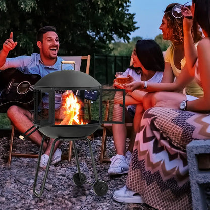 Portable Wood Burning Fire Pit on Wheels for Outdoor Camping and Entertaining - 28