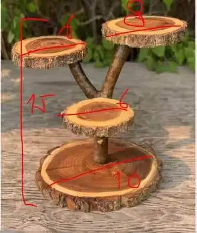 A rustic wooden cupcake display stand with a botanical pattern and no rust for wedding fruit platters and food trays
