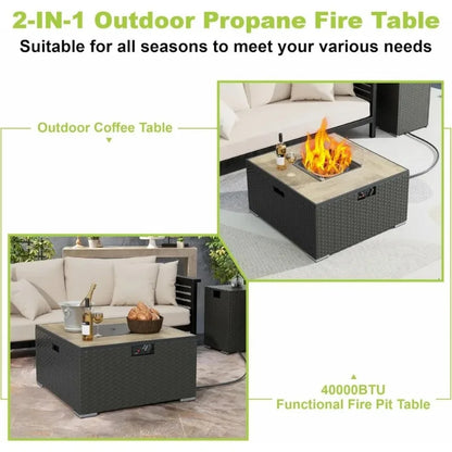 Dual-Purpose 31.5 Inch Square Outdoor Propane Fire Pit Table with 20lb Tank, Suitable for Patio, Deck, and Garden Settings