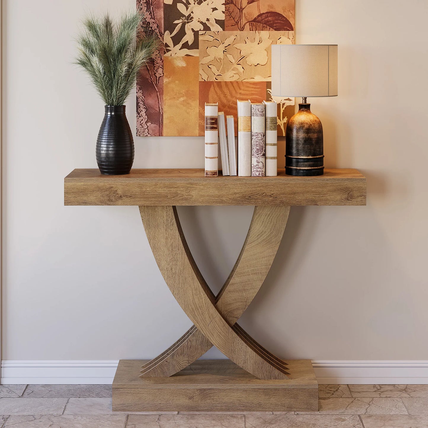 Tribesigns Console Table 110 cm, Rustic Brown Entryway Table with X-Frame, Narrow Hallway Table in MDF Wood, Industrial & Farmhouse Style Sofa Table for Living Room, Hallway or Entrance