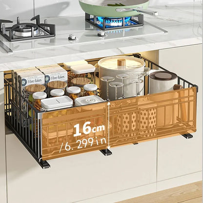 Telescopic Kitchen Organizer - Adjustable Pull-Out Shelf, Space-Saving Cabinet Storage System with Sturdy Metal Construction
