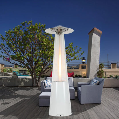 Outdoor Premium Fireplace Standing Terrace Pyramid Glass Flame Patio Gas Heater Powder Coated Steel Freestanding
