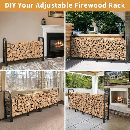 8ft Firewood Rack Outdoor Indoor, Upgraded Heavy Duty Adjustable Fire Wood Rack Holds Up to 4500lbs, Fireplace Log Holder Wood Storage for Porch Patio, Easy Assembly