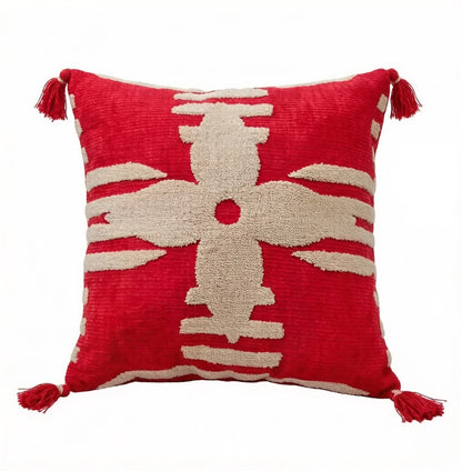 New House Red Pillows for Sofa Decoration Nordic Style Decorative Pillow Case Cover Tassels Throw Pillows with Geometric Lines