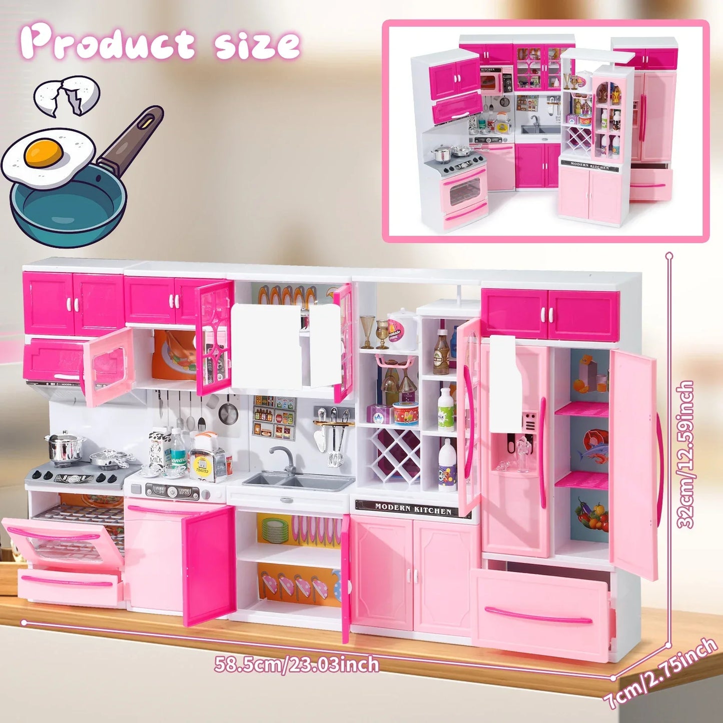 Pink Kitchen Combo Pretend Play 5-Piece Toy Set with Lights and Sounds, For Girls, Christmas/Halloween/Thanksgiving/New Year
