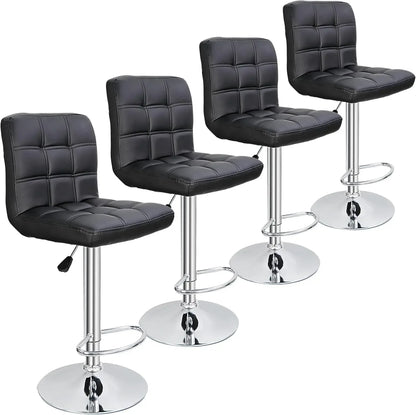 Set of 4 Adjustable Swivel Barstools, Modern PU Leather Kitchen Counter Bar Stools, Square Back Bar Stool Customized