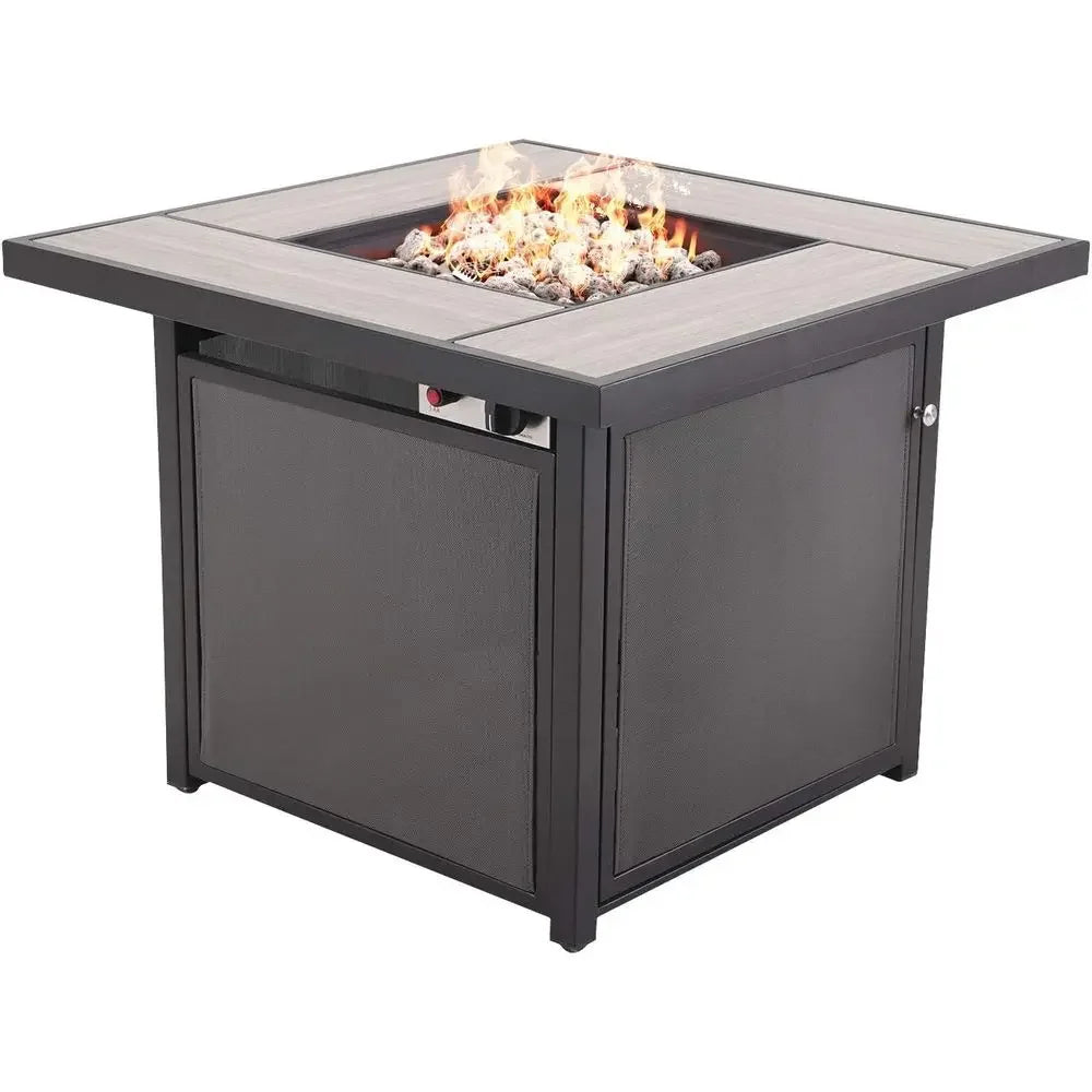 32 Inch Square Propane Gas Fire Pit Table with 50,000 BTU Heat Output and Cover for Patio Use