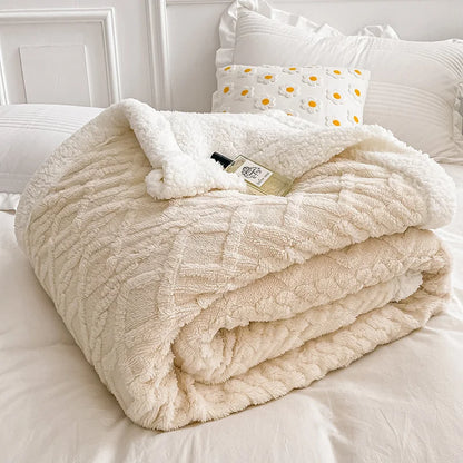 Home Thick Bed Blanket Lamb Cashmere Fleece Plaid Blankets Winter Warm Double Sided Throw Sofa Cover Newborn Wrap Kids Bedspread