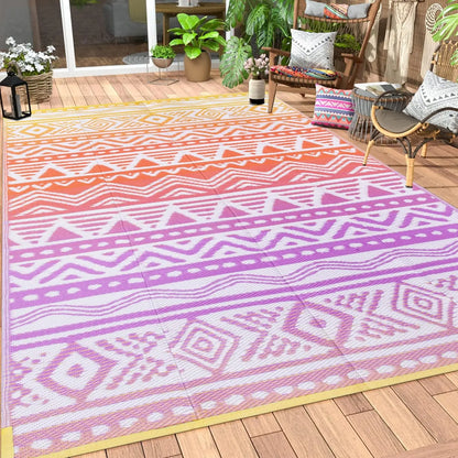 VIKAMA Outdoor Carpet Terrace Durable Machine-Washable Linen Rug Foldable Portable RV Camping Picnic Mat