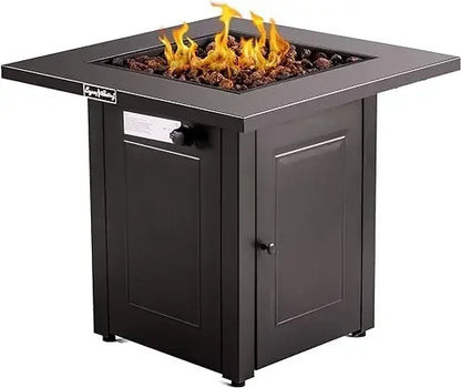 L # Wicker &Rattan Square Propane Fire Pit Table, Outdoor Dinning Gas Fire Table With Lid, Lava Stone, ETL Certification