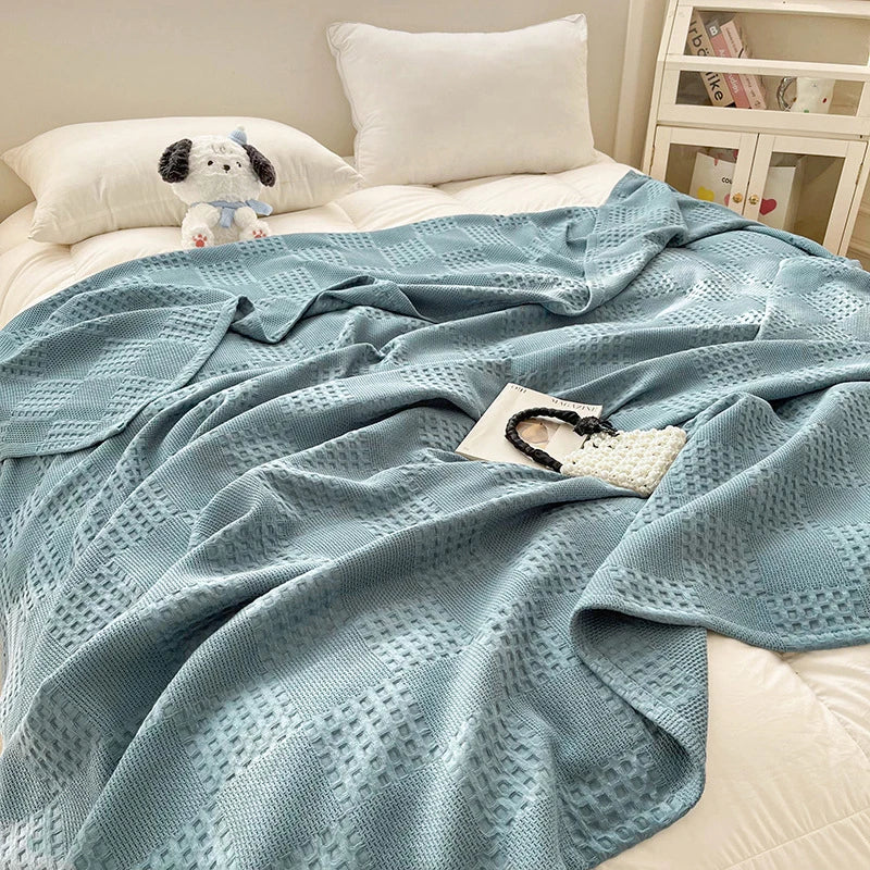 100% Cotton Throw Blanket Soft Breathable Waffle Blanket for Twin Queen King Bed Decorative Plaid Sofa Blankets Summer Throws