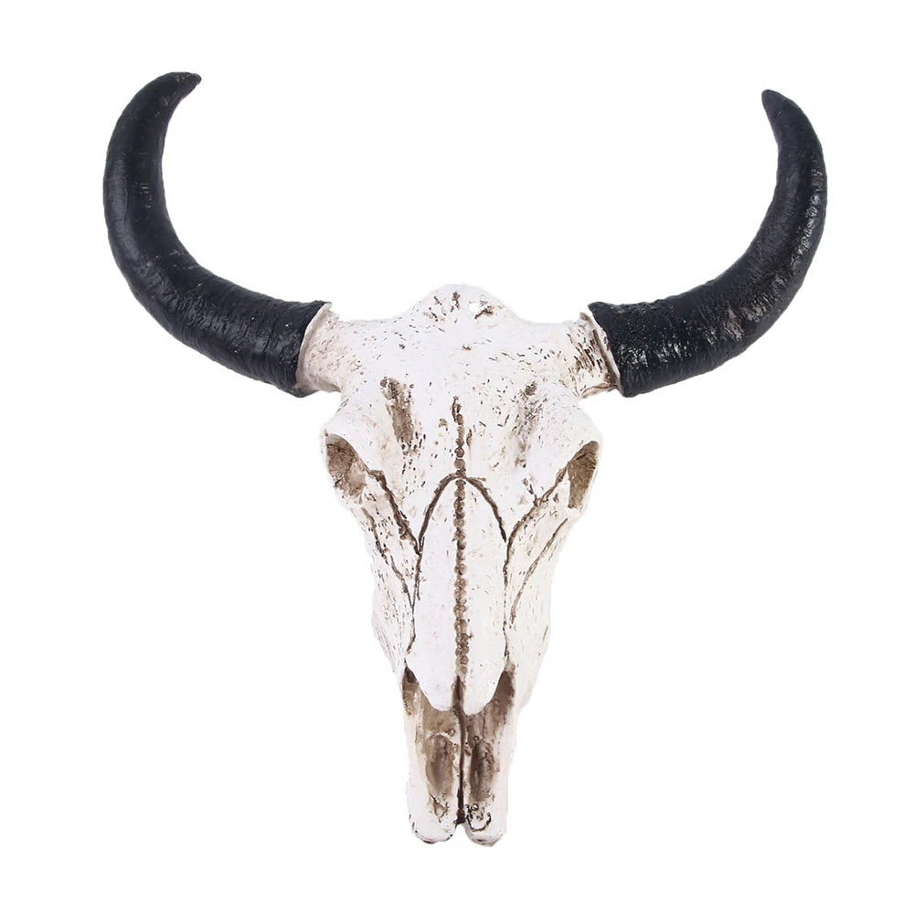 Resin Longhorn Cow Skull Head Wall Hanging Decorations Retro Bull Skull Ornaments 3D Animal Horns Sculpture Figurines Crafts