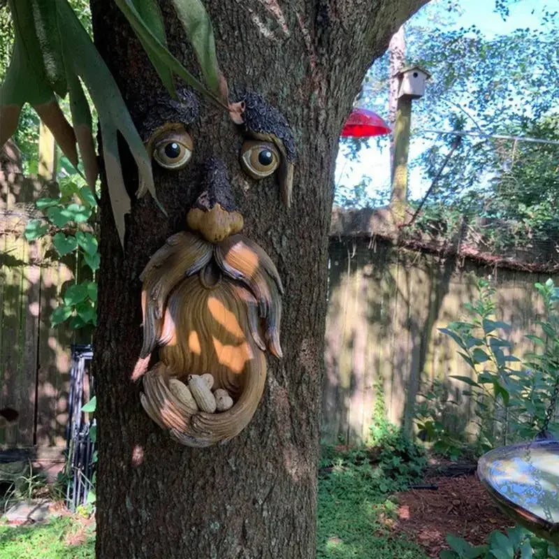 Tree Faces Decor Outdoor Funny Unique Large Hand-Painted Bird Feeders for Yard Garden Art Easter Outdoor and Indoor Resin Craft