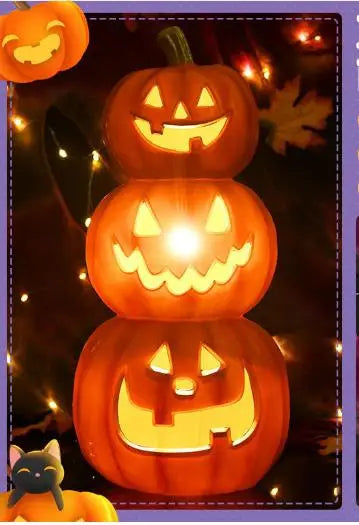 Halloween Glowing Pumpkin Decor LED Triple Layer Light Up Pumpkin Decor Battery Powered Festival Theme Home Party Decorations