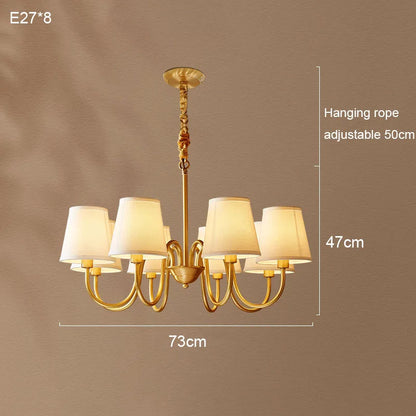 Medieval Living Room Copper Chandelier Retro Dining Room Modern Luxury Fabric Hanging Lamp Bedroom Simple Pendant Lighting