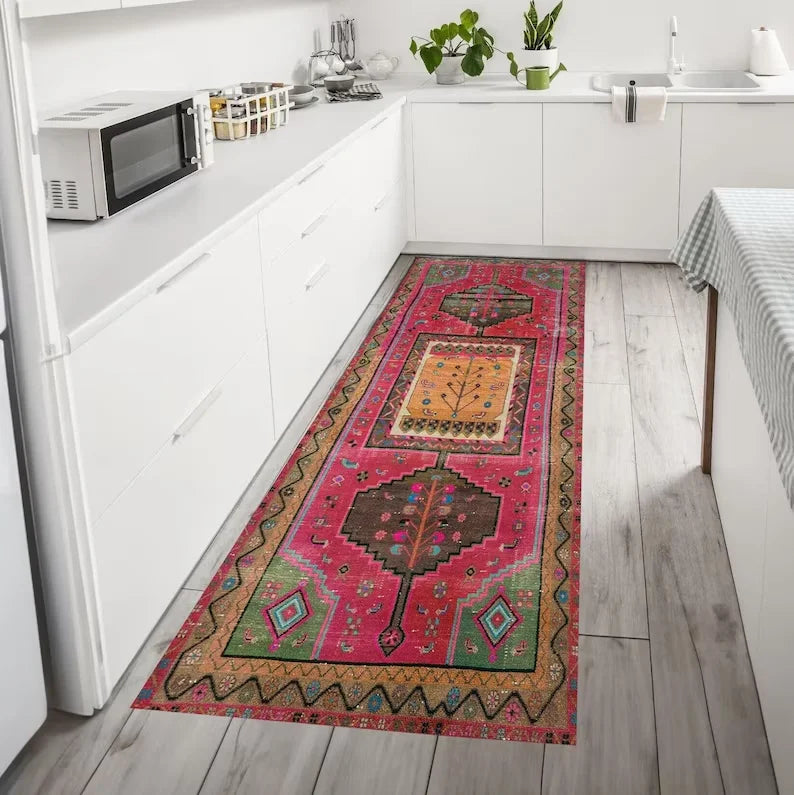 Terracota Boho Kitchen Entryway Hallway Turkish Runner Rug Vintage Persian Style Runner Washable Bohemian Area Rugs