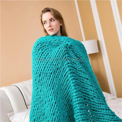 Grey Soft Knitted Blanket Winter Thick Sofa Throw Large Yarn Roving Blanket Chunky Handmade Weight Blankets Nordic Home Decor