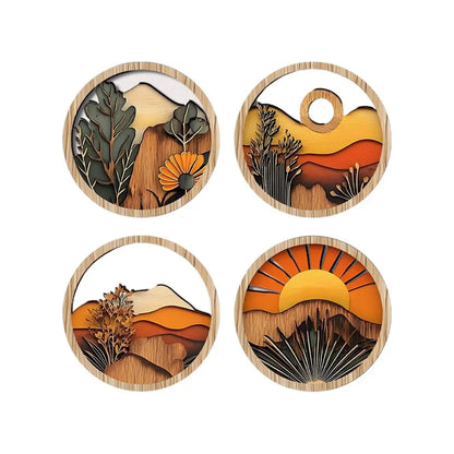 Boho Wall Art for Living Room Bohemian Wall Art 7.87Inch Round Wooden Frames Aesthetic Ornament for Porch Fireplace Balcony