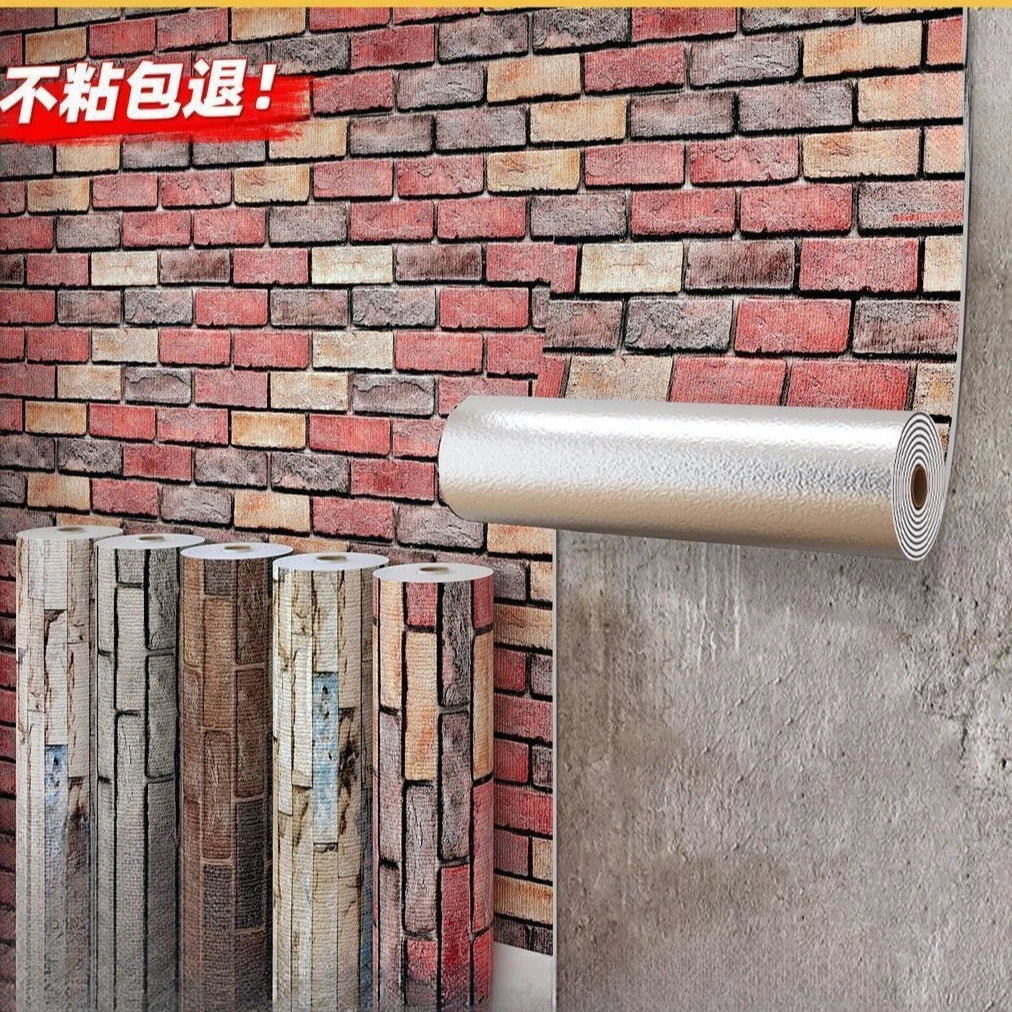 Rustic Brick Wall Wallpaper 3D Wall Decals Waterproof Mildew-resistant Stickers Dining Room Bar Courtyard Wall Decorations