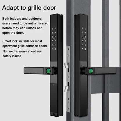 Double-Side Waterproof  Smart Door Lock Fingerprint Password Card Tuya App Bridge-Cut For Outdoor Pull Push Sliding Grille Door