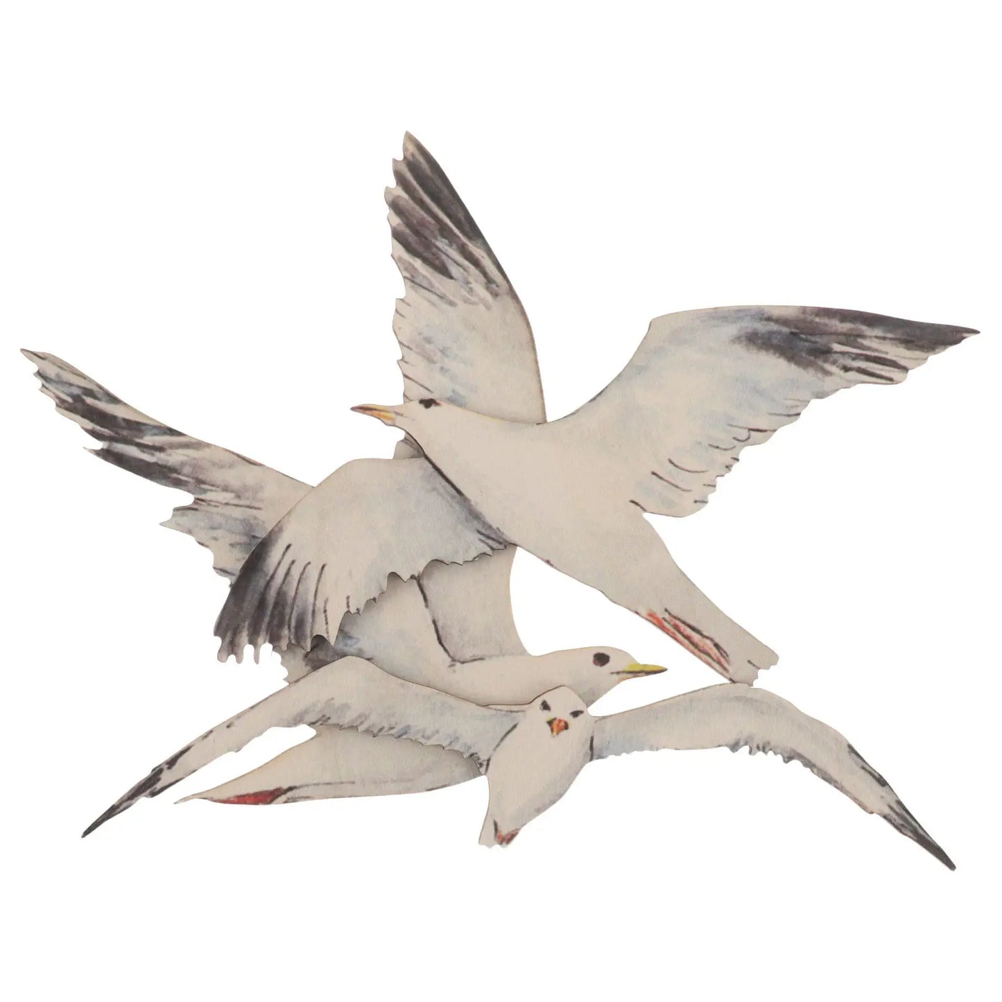 3Pcs Wall Birds Decor - Handmade Wood Seagull Art - Seaside Nautical Ornament for Mediterranean Style Living Area