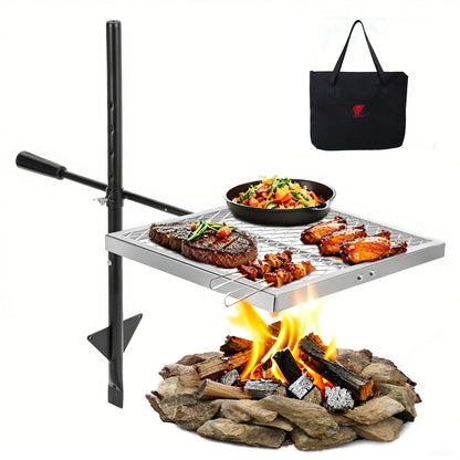Swivel Campfire Grill 360° Adjustable Open Fire Grill Grate, Fire Pit Grill Grate over Fire Pits, Outdoor Cooking Equipment