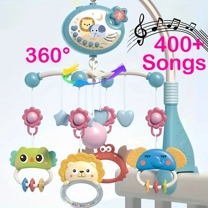 360° Musical Baby Crib Mobile Rotating Night Light Projection Bed Bell Toy Four Speed Timming Hanging Infant Newborn Bedside Gif