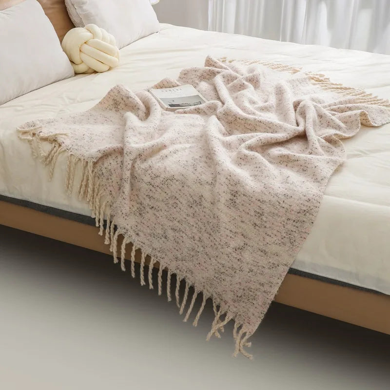 Ins Colorful Sofa Blanket with Tassels 130X190Cm Multifunctional Shawl Blankets for Office Soft Bed End Towel of Homestay Hotel