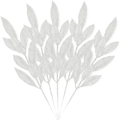 5Pcs Christmas Decoration Glitter Artificial Leaves Bouquet Xmas Tree for Home Decor DIY Wreath Crafts Gift Garland Accessories