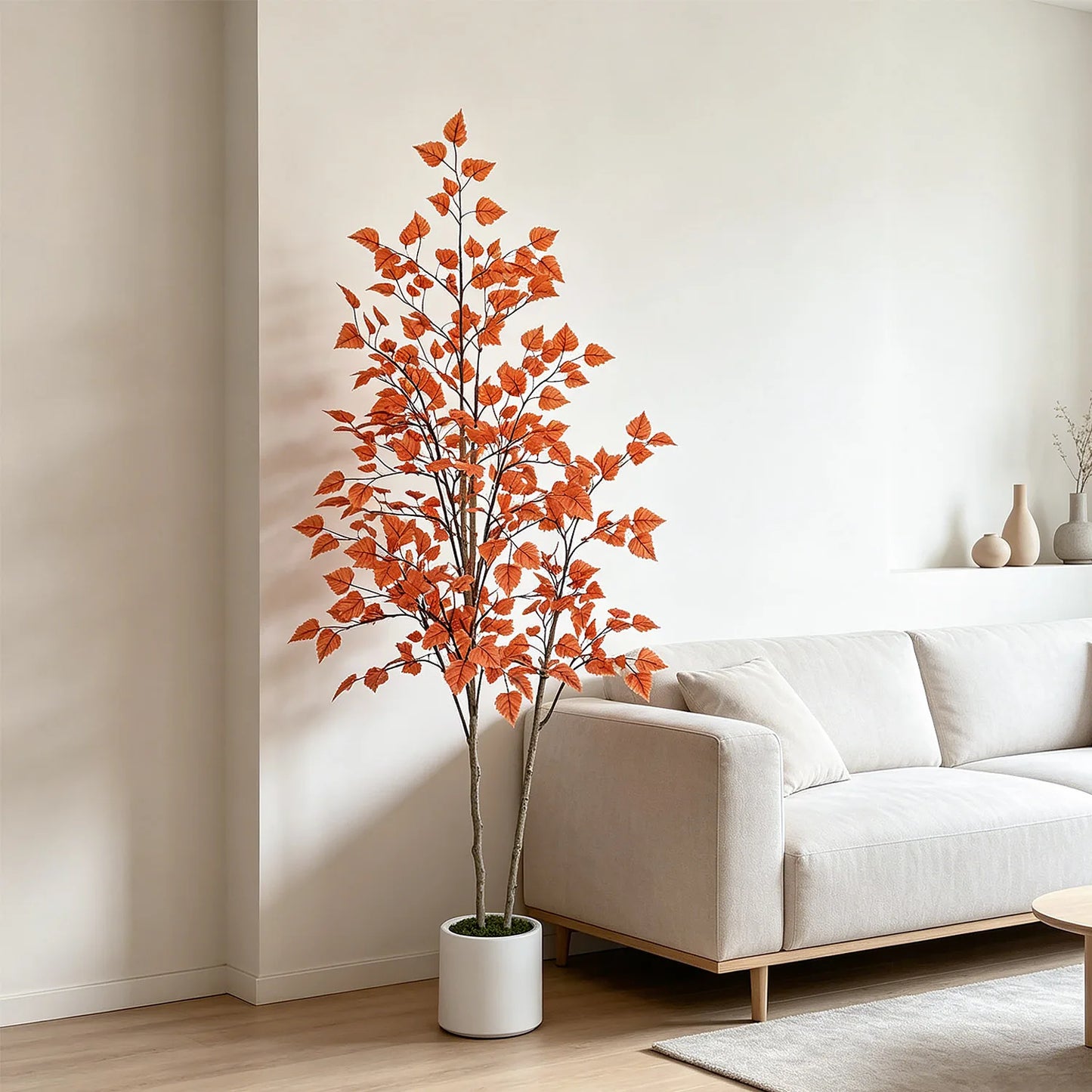 180Cm/5.9Ft Double Trunk Artificial Birch Oak Tree Potted Realistic Faux Plant for Home Office Indoor Outdoor Living Room Decor