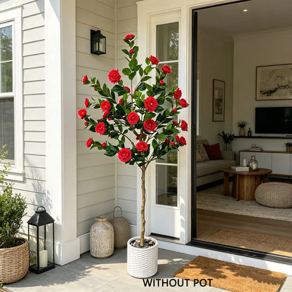 90-180CM Artificial Red Camellia Plant Ornament indoor outdoor for home wedding room balcony garden decoration for Christmas