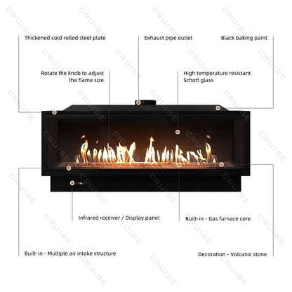CRUISE 48Inch 1219.2x720x380mm Wall Mounted Indoor Remote Fireplace Controlled Propane Natural Gas Fireplaces for Heating
