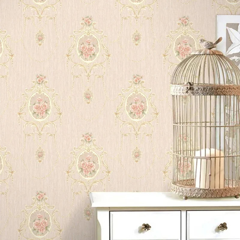 American Pastoral Non-Woven Wallpaper 3D Three-Dimensional Background Wall Home Bedroom Living Room Ab Matching Floral Wallpaper