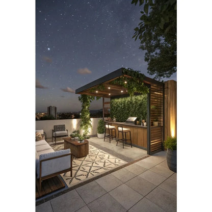 Outdoor Kitchen BBQ Cabinet Premium Stainless Steel with Mini Fridge LED Lights Storage for Patio Garden Grilling Station