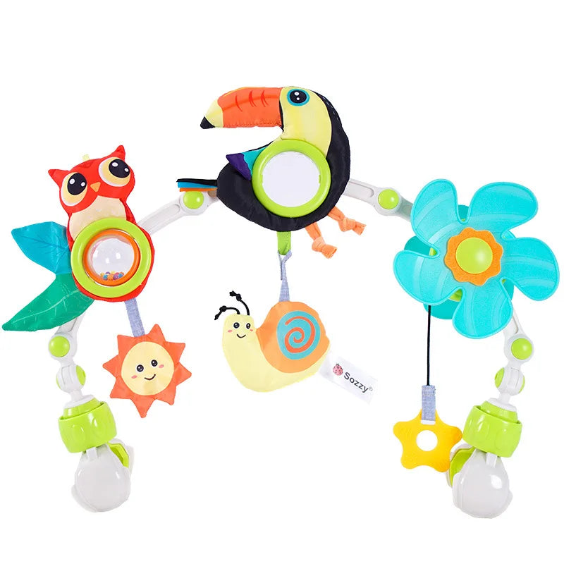 Baby Stroller Arch Toy Baby Crib Mobile Musical Animal Foldable Travel Car Seat Activity Bouncers Pram for Newborn Sensory Toy