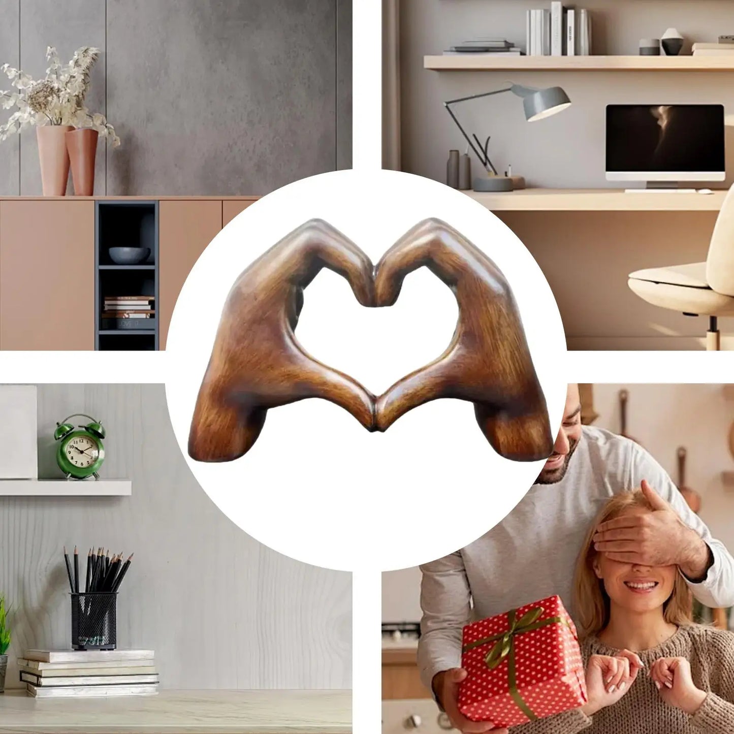 Heart Hands Statue Love Gesture Decoration Modern Art Sculpture Charming Wood Effect Statue table Room Wedding Decoration