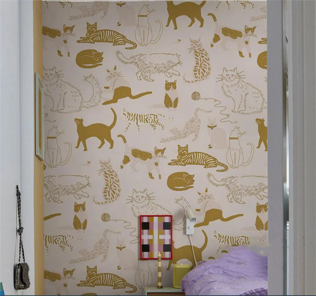 Custom Theme Nordic Cat Wallpaper Mural for Children's Bedroom Background Blue Cat Wall paper Art Boys Girls animal Home Decor