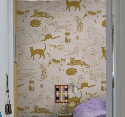 Custom Theme Nordic Cat Wallpaper Mural for Children's Bedroom Background Blue Cat Wall paper Art Boys Girls animal Home Decor