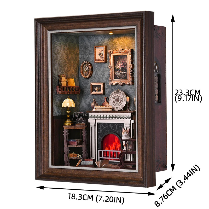 DIY Book Nook Bookshop Kit Mysterious Telephone Booth Wooden Dollhouse with Light Bookshelf Insert 3D Puzzle Decor for Gift