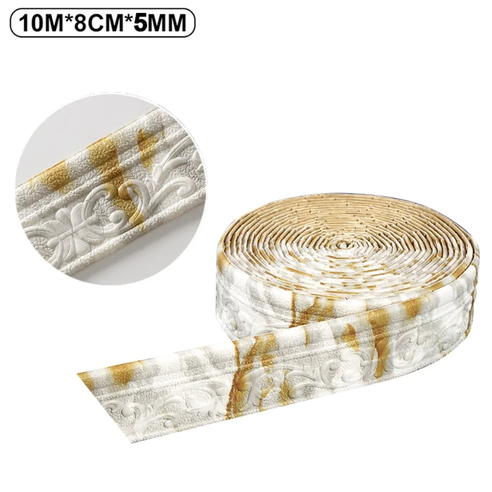 Self-Adhesive Trim Flexible Wallpaper Border Wall Trim Line Skirting Border Decor 3D Pattern Living Room TV Background Stickers