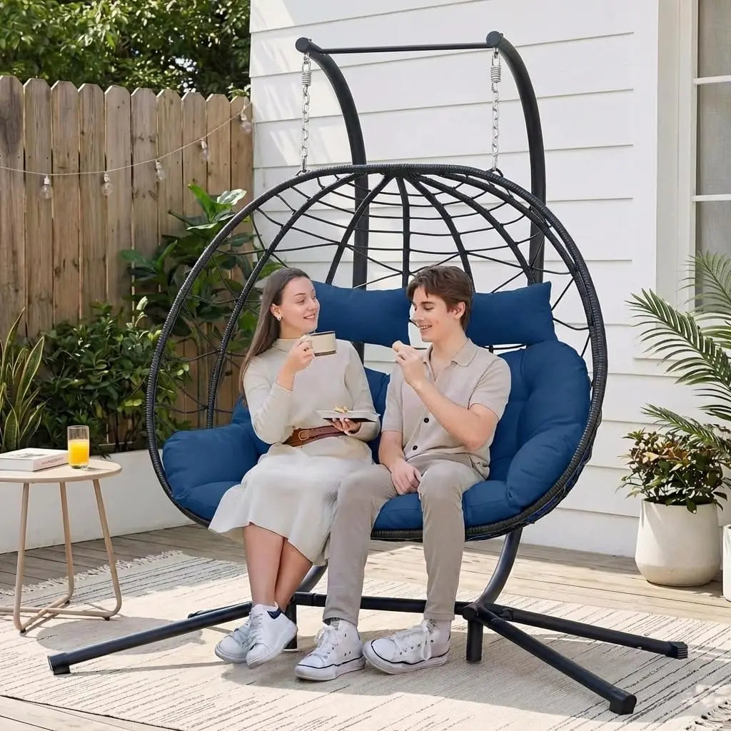 2-Person Wicker Hanging Egg Chair with Stand- 700 lb Capacity, Indoor/Outdoor Double Egg Swing Hammock Chair , Customized