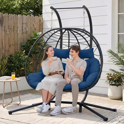 2-Person Wicker Hanging Egg Chair with Stand- 700 lb Capacity, Indoor/Outdoor Double Egg Swing Hammock Chair , Customized