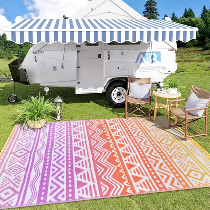 VIKAMA Outdoor Carpet Terrace Durable Machine-Washable Linen Rug Foldable Portable RV Camping Picnic Mat