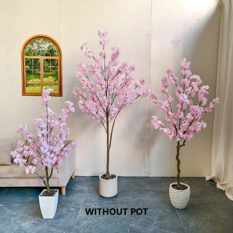 Artificial Pink Cherry Tree Blossom Indoor Outdoor Fake Plant for Home Garden Room Wedding Decoration Christmas Decor